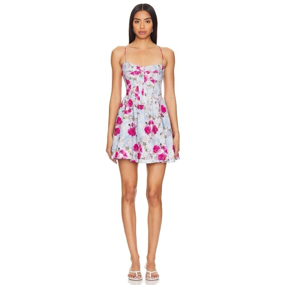 NWT Bardot Elsie Corset Garden Floral Blue Mini Dress